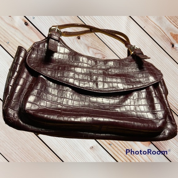 Crocodile Embossed leather: MAXX NY Shoulder Bag-Dark Brown - Picture 3 of 10